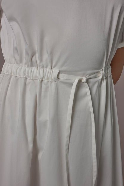COTTON-SATEEN LATTICE MIDI A-LINE DRESS