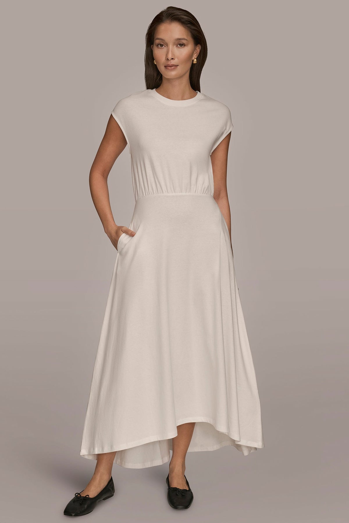 CAP SLEEVE CREW NECK DRESS