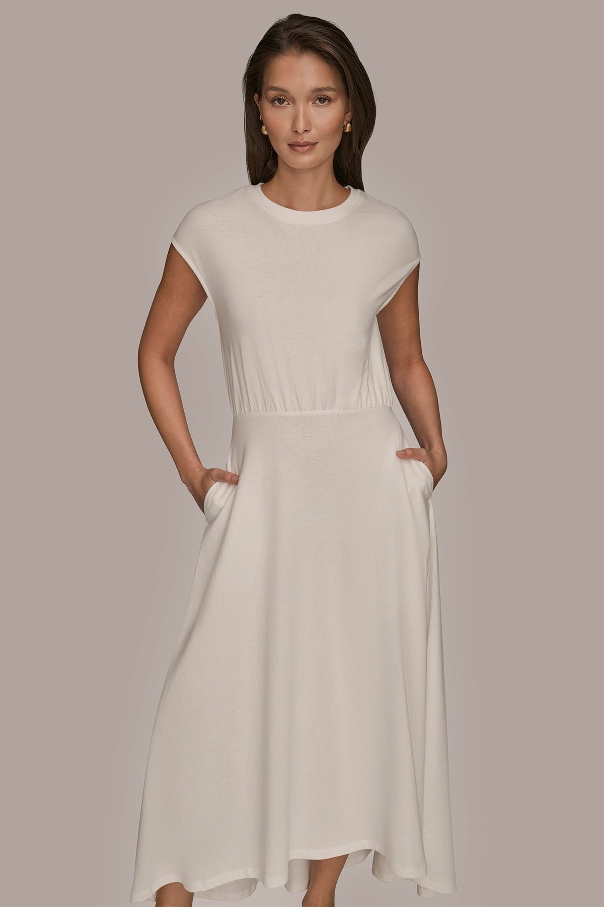 CAP SLEEVE CREW NECK DRESS