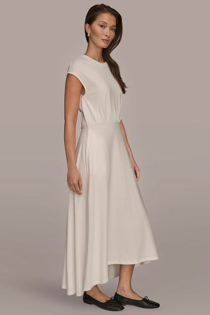 CAP SLEEVE CREW NECK DRESS