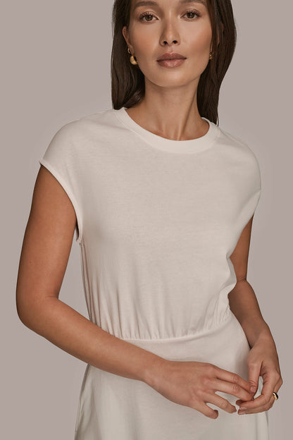 CAP SLEEVE CREW NECK DRESS