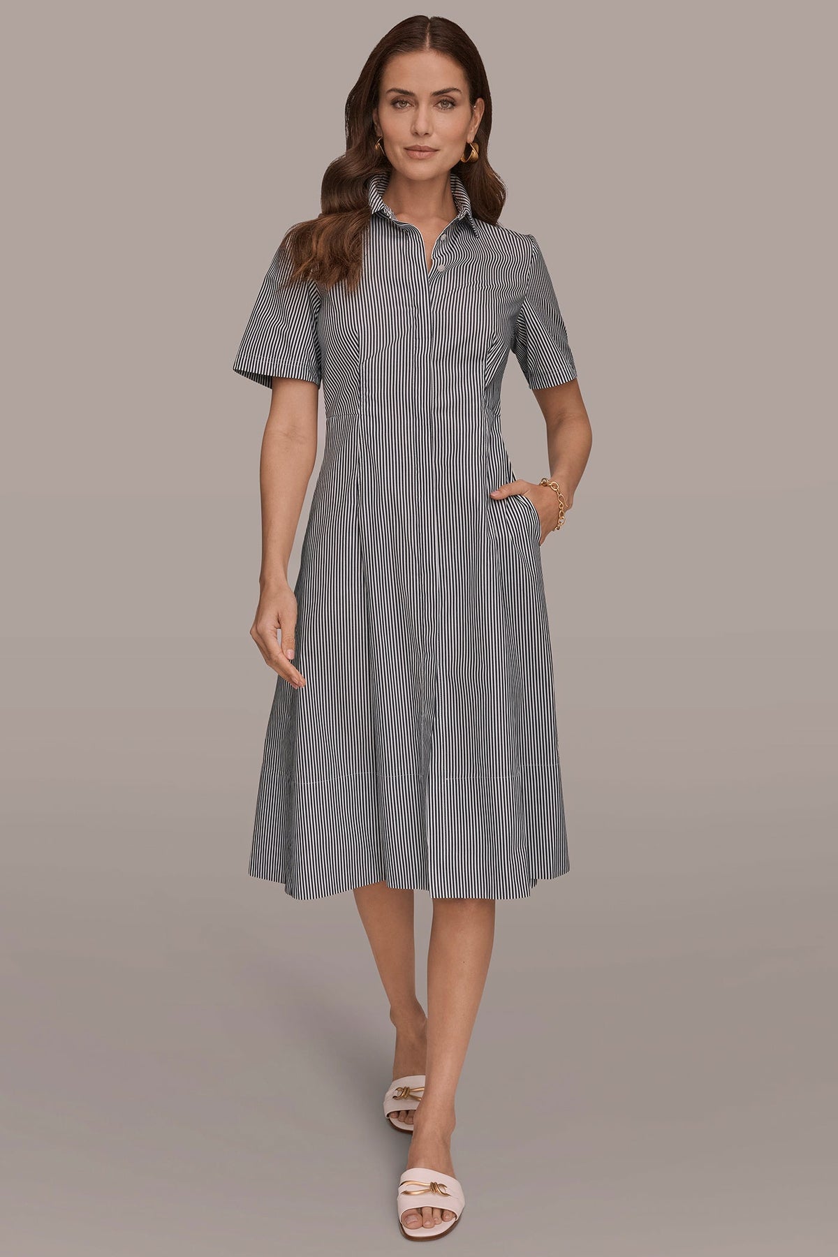 COTTON-POPLIN STRIPED MIDI SHIRT DRESS
