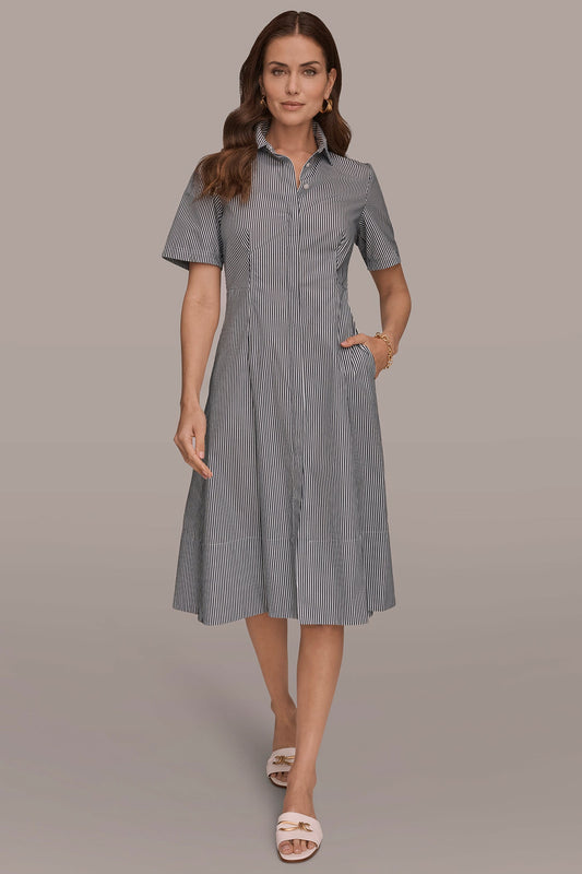 COTTON-POPLIN STRIPED MIDI SHIRT DRESS