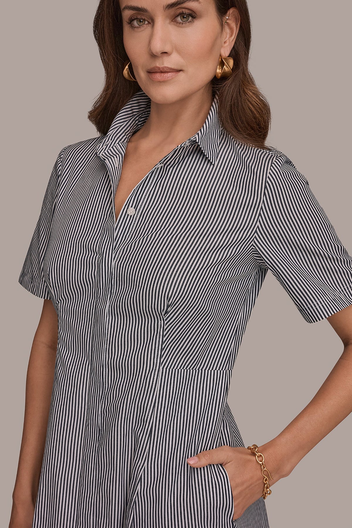 COTTON-POPLIN STRIPED MIDI SHIRT DRESS