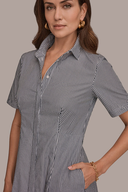 COTTON-POPLIN STRIPED MIDI SHIRT DRESS