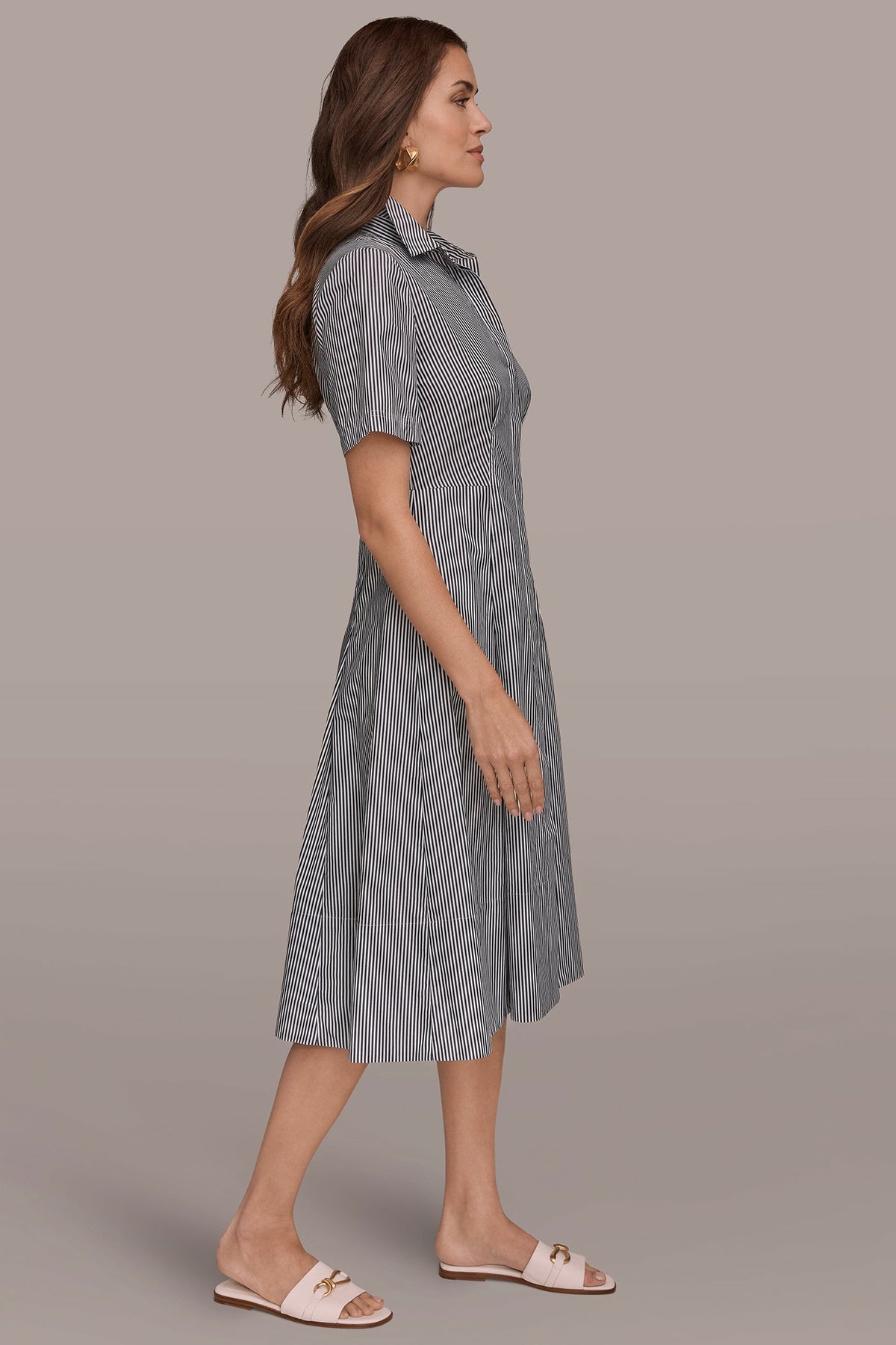 COTTON-POPLIN STRIPED MIDI SHIRT DRESS