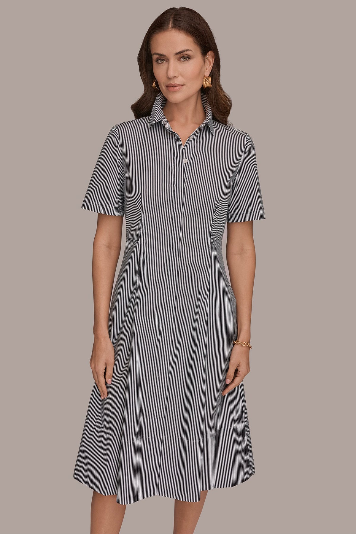 COTTON-POPLIN STRIPED MIDI SHIRT DRESS