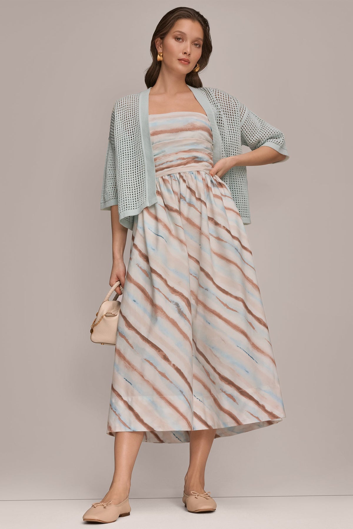 STRAPLESS PRINTED MIDI DRESS
