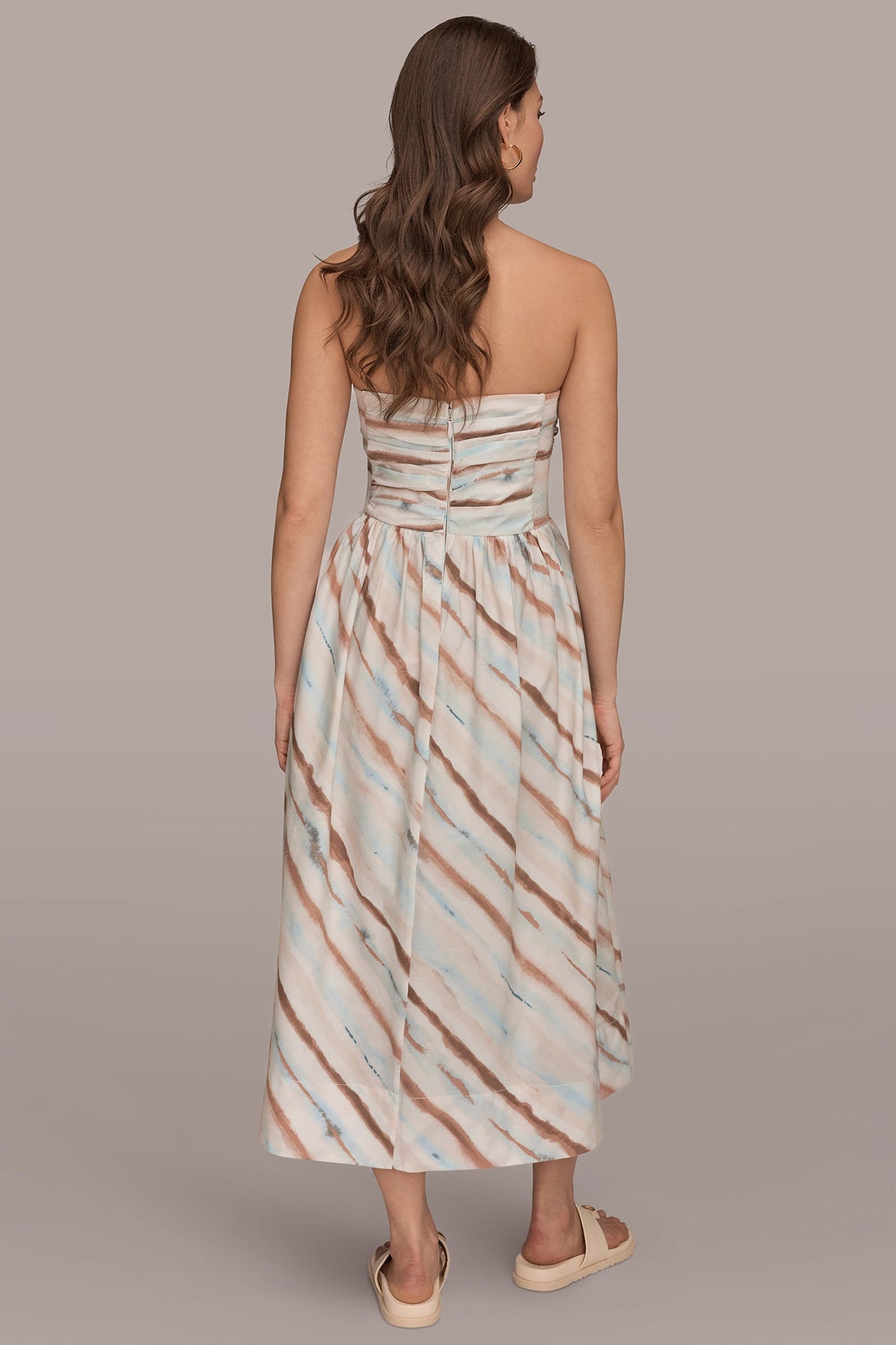 STRAPLESS PRINTED MIDI DRESS