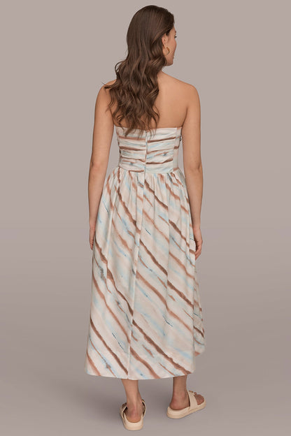 STRAPLESS PRINTED MIDI DRESS