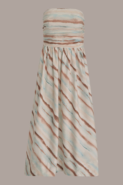 STRAPLESS PRINTED MIDI DRESS