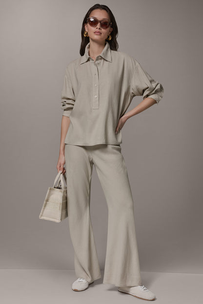 LONG SLEEVE HALF BUTTON BLOUSE