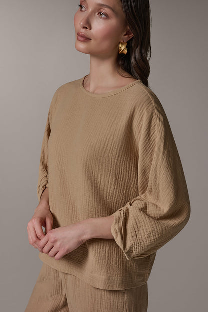 3/4 SLEEVE TWIST CUFF BLOUSE