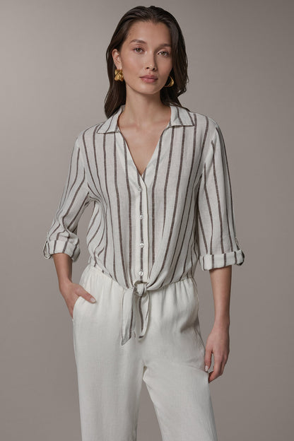 LONG SLEEVE TIE-FRONT BLOUSE