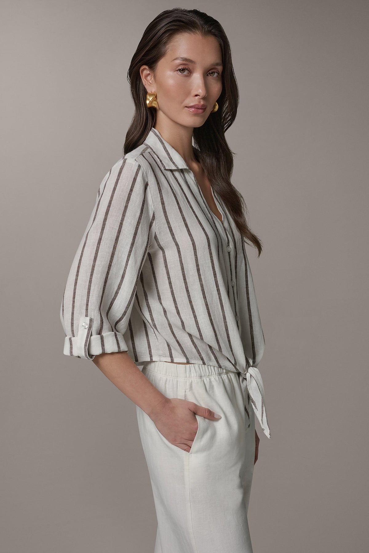 LONG SLEEVE TIE-FRONT BLOUSE