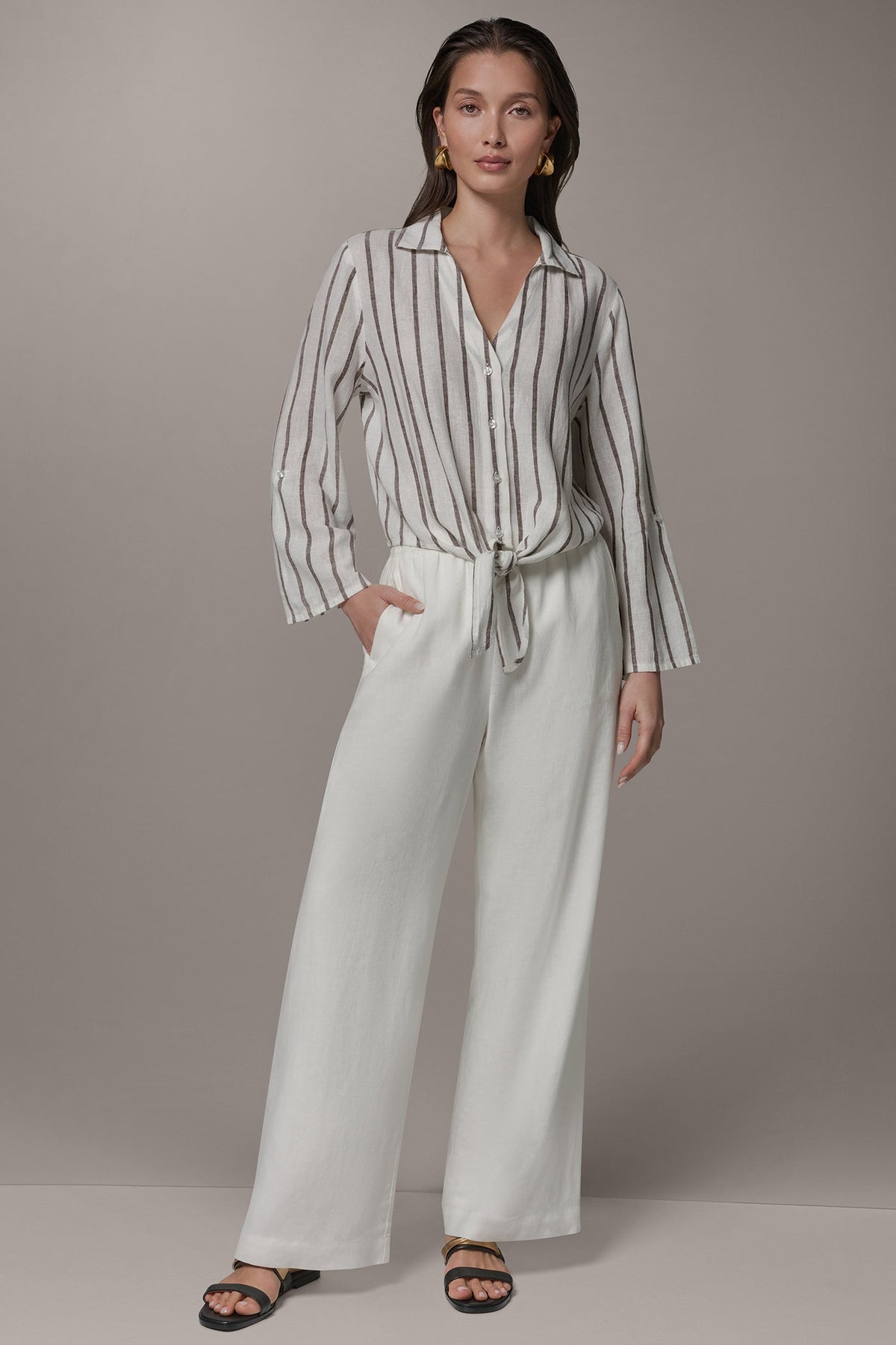 LONG SLEEVE TIE-FRONT BLOUSE