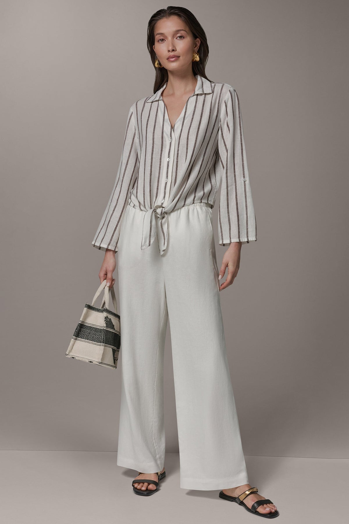 LONG SLEEVE TIE-FRONT BLOUSE