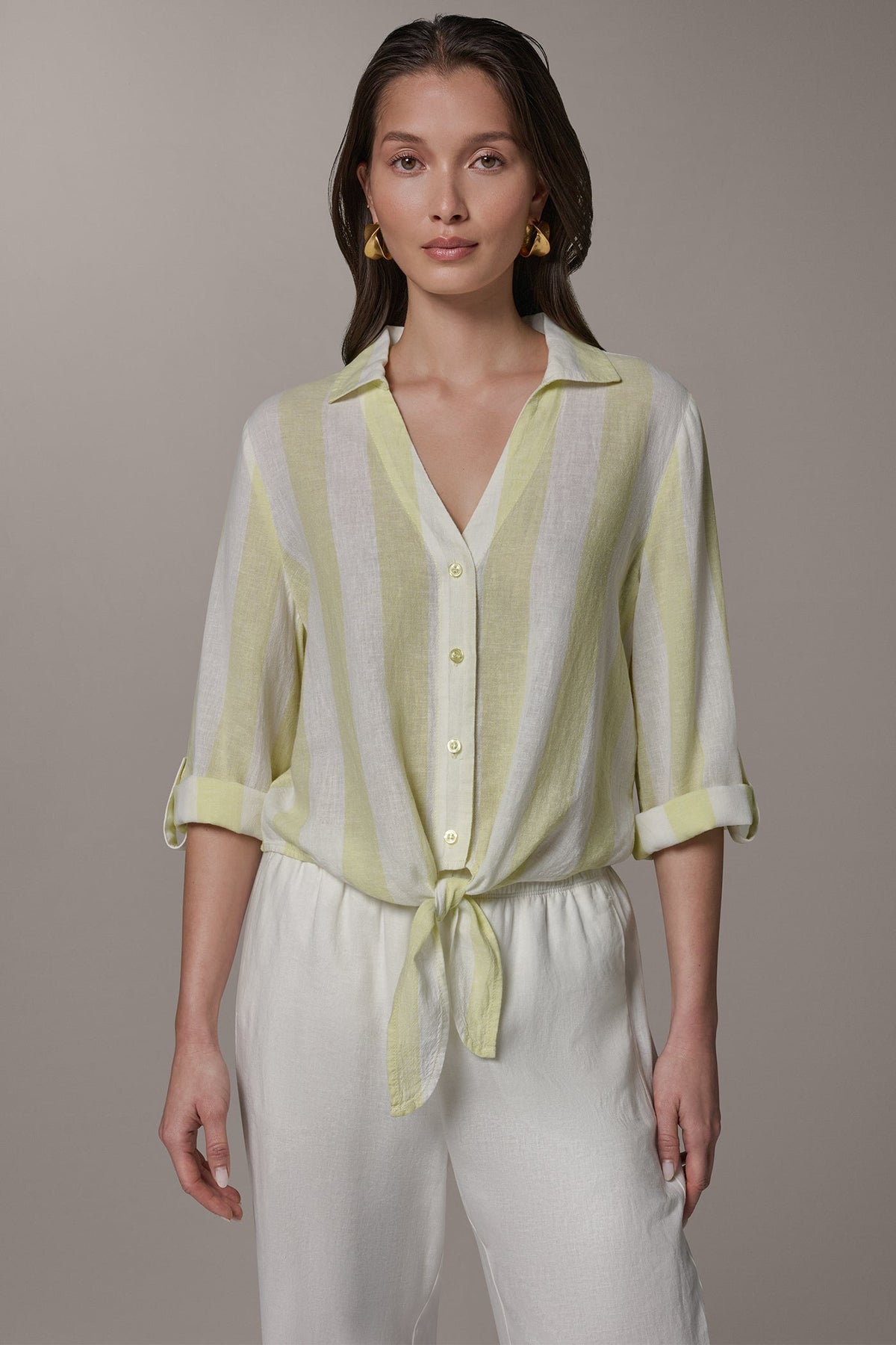LONG SLEEVE TIE-FRONT BLOUSE