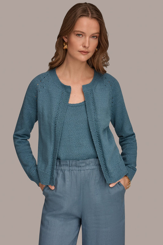 POINTELLE TRIM CARDIGAN