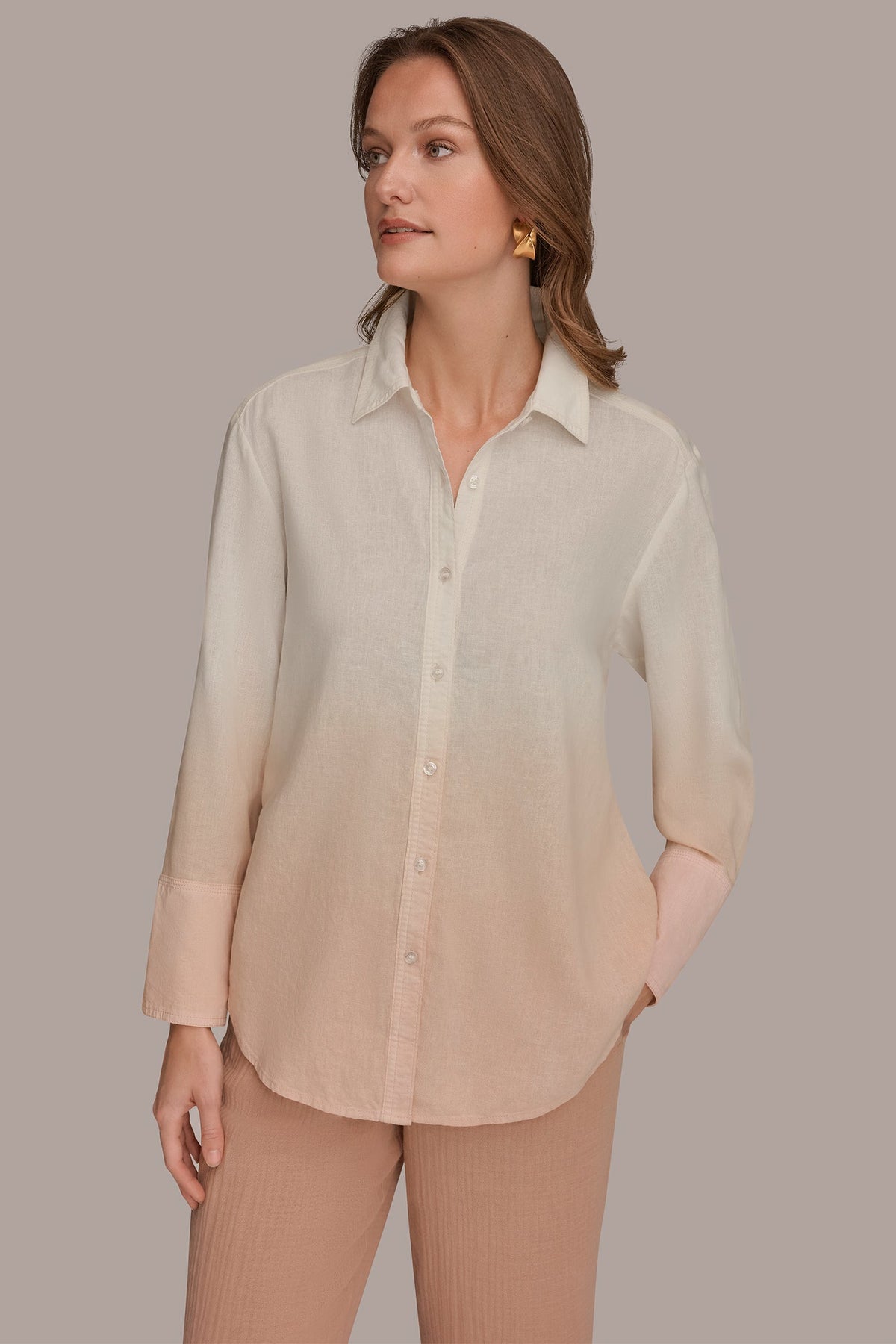 LINEN-BLEND DIP-DYED STRIPED SHIRT