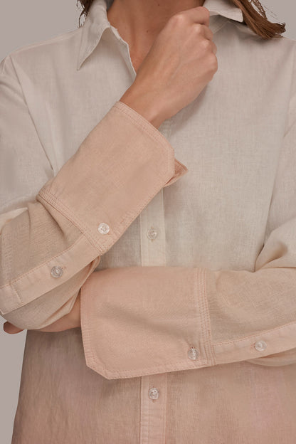 LINEN-BLEND DIP-DYED STRIPED SHIRT