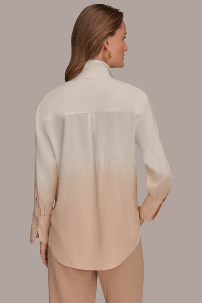 LINEN-BLEND DIP-DYED STRIPED SHIRT