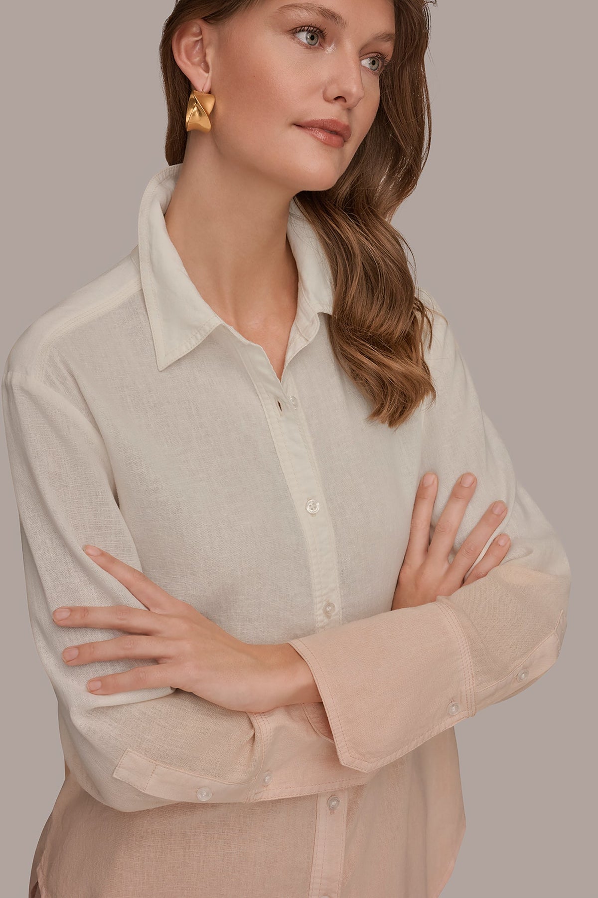 LINEN-BLEND DIP-DYED STRIPED SHIRT
