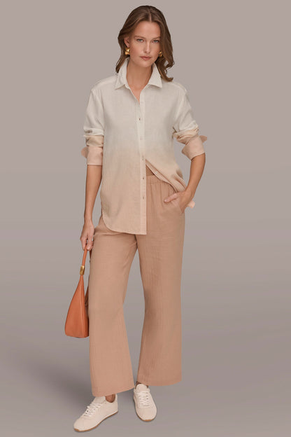 LINEN-BLEND DIP-DYED STRIPED SHIRT