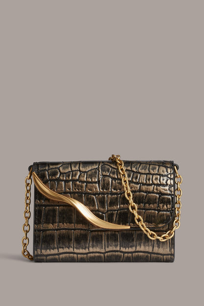 MALVERNE METALLIC CROC-EFFECT MINI CROSSBODY BAG