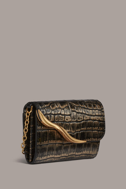 MALVERNE METALLIC CROC-EFFECT MINI CROSSBODY BAG