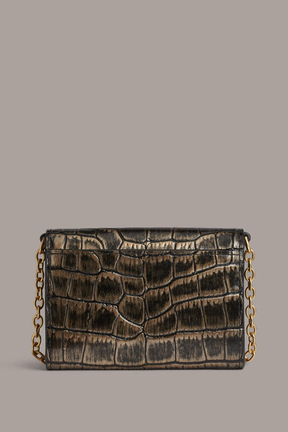 MALVERNE METALLIC CROC-EFFECT MINI CROSSBODY BAG