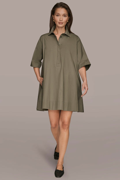 ELBOW-SLEEVE MINI SHIRT DRESS