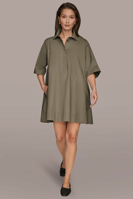 ELBOW-SLEEVE MINI SHIRT DRESS
