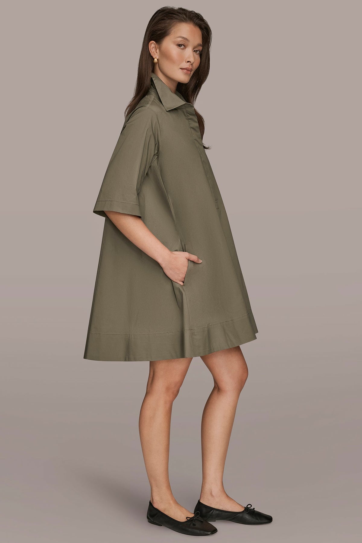 ELBOW-SLEEVE MINI SHIRT DRESS