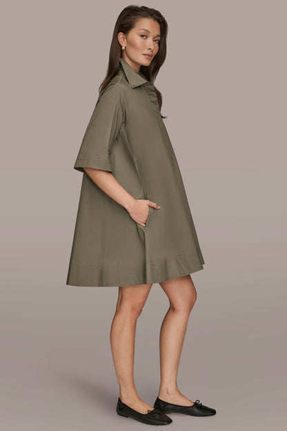 ELBOW-SLEEVE MINI SHIRT DRESS