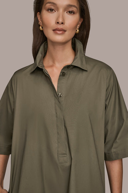 ELBOW-SLEEVE MINI SHIRT DRESS