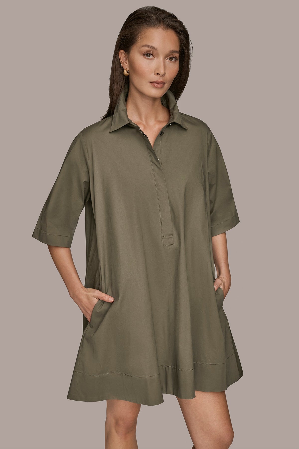 ELBOW-SLEEVE MINI SHIRT DRESS