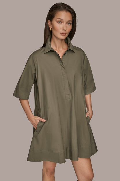 ELBOW-SLEEVE MINI SHIRT DRESS