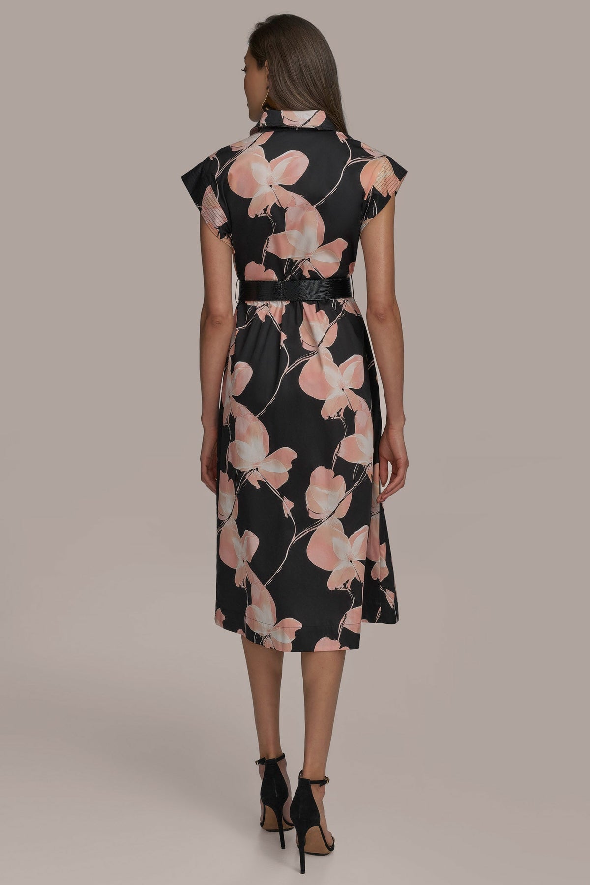 SATEEN CAP SLEEVE PRINTED SHIRT DRESS