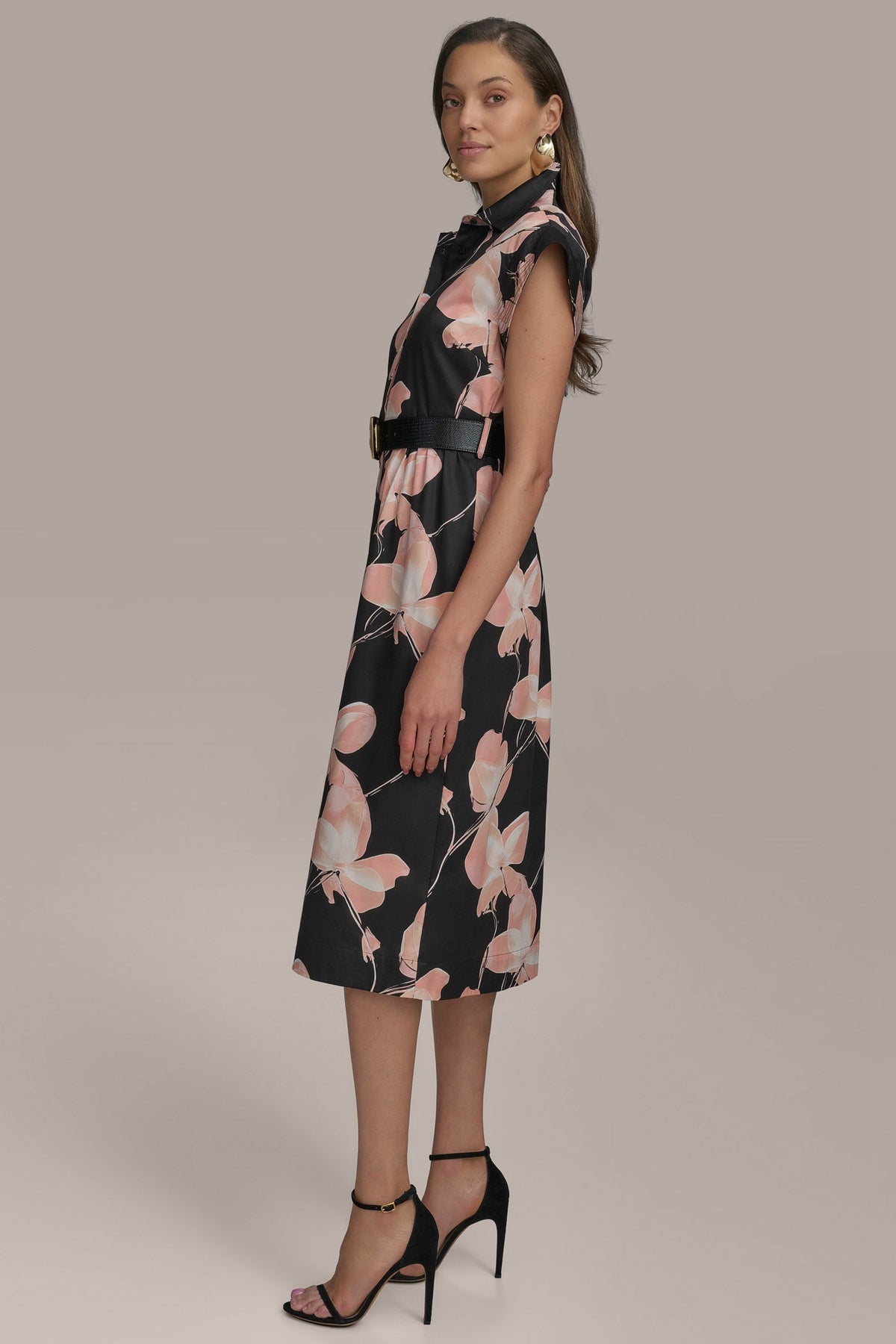 SATEEN CAP SLEEVE PRINTED SHIRT DRESS