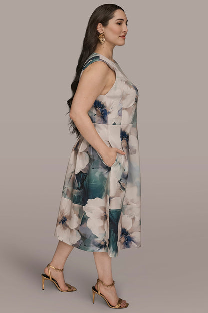 FLORAL SLEEVELESS MIDI DRESS