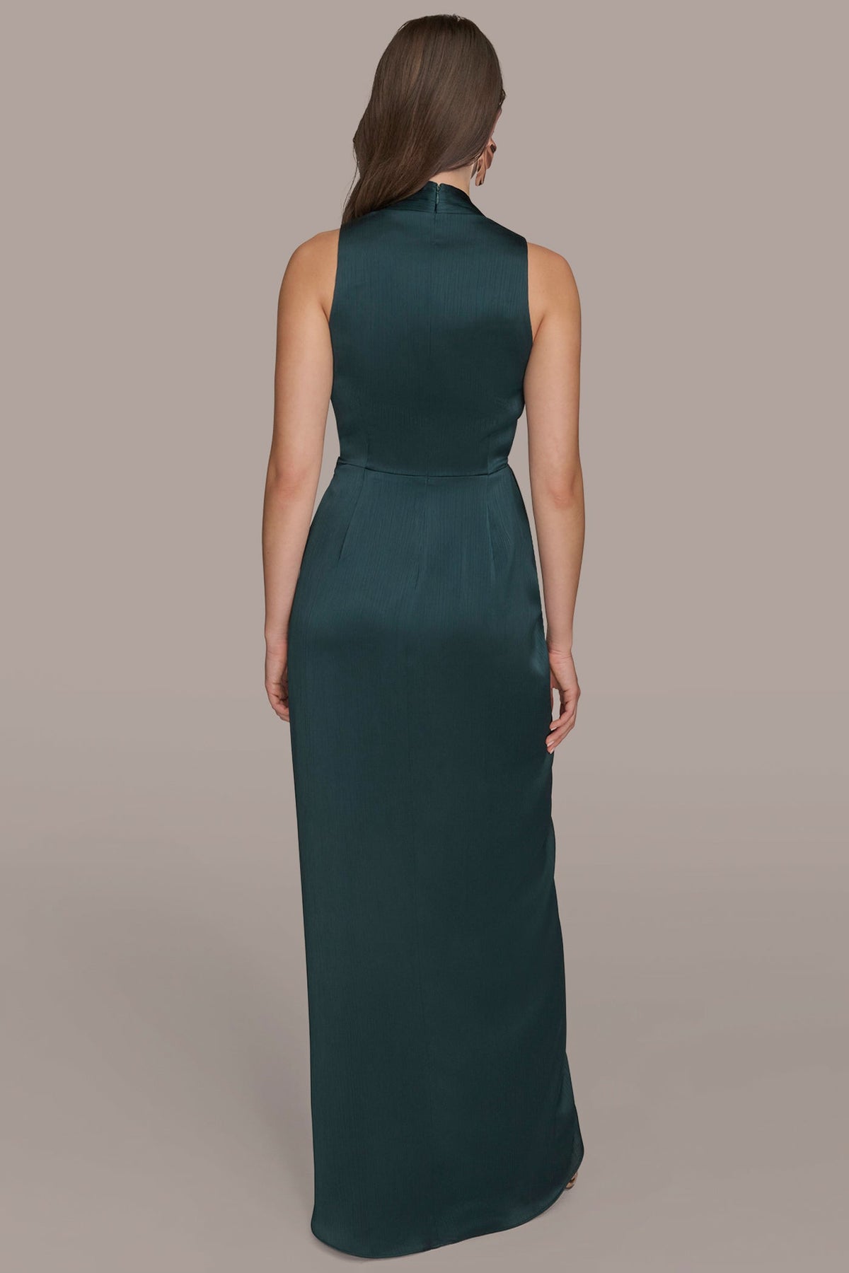 CRINKLE SATIN SLEEVELESS MAXI WRAP DRESS