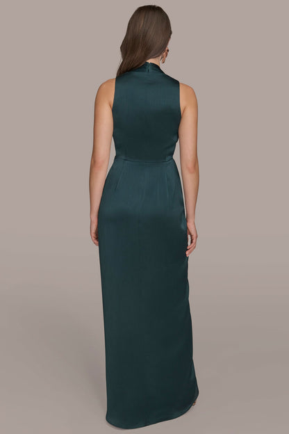 CRINKLE SATIN SLEEVELESS MAXI WRAP DRESS