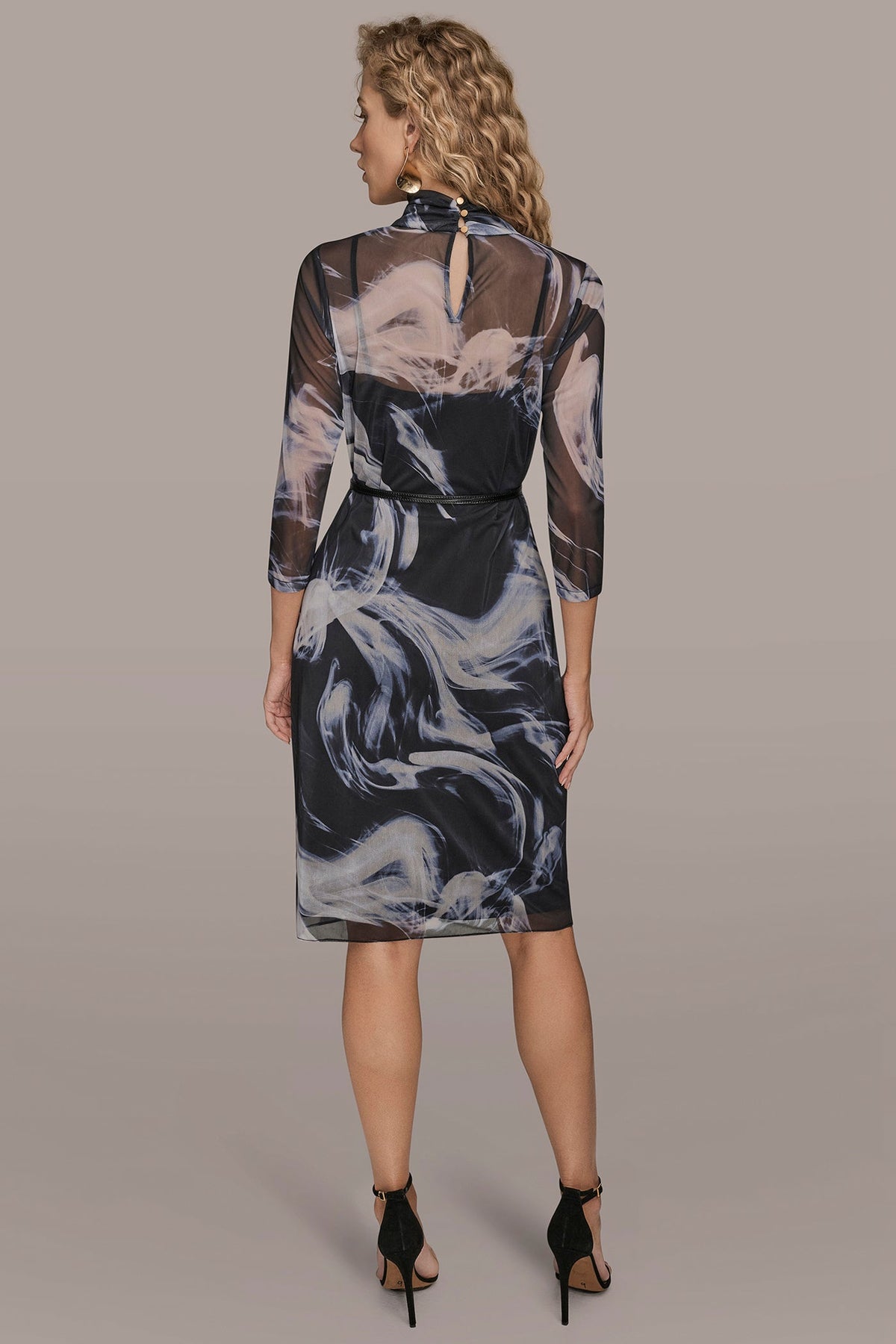 BELTED DRAPED PRINTED DRESS