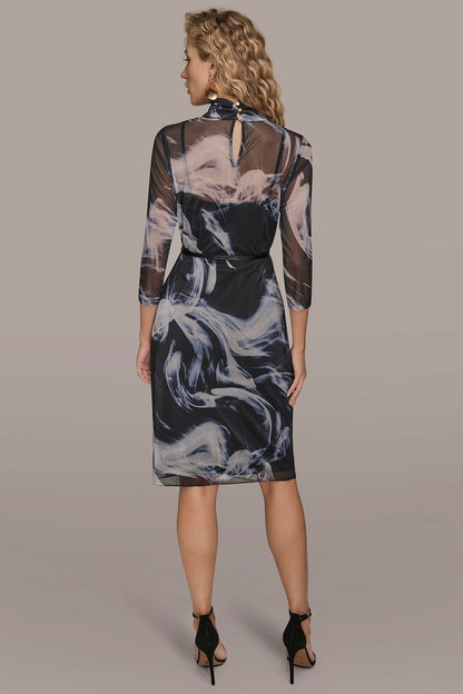 BELTED DRAPED PRINTED DRESS