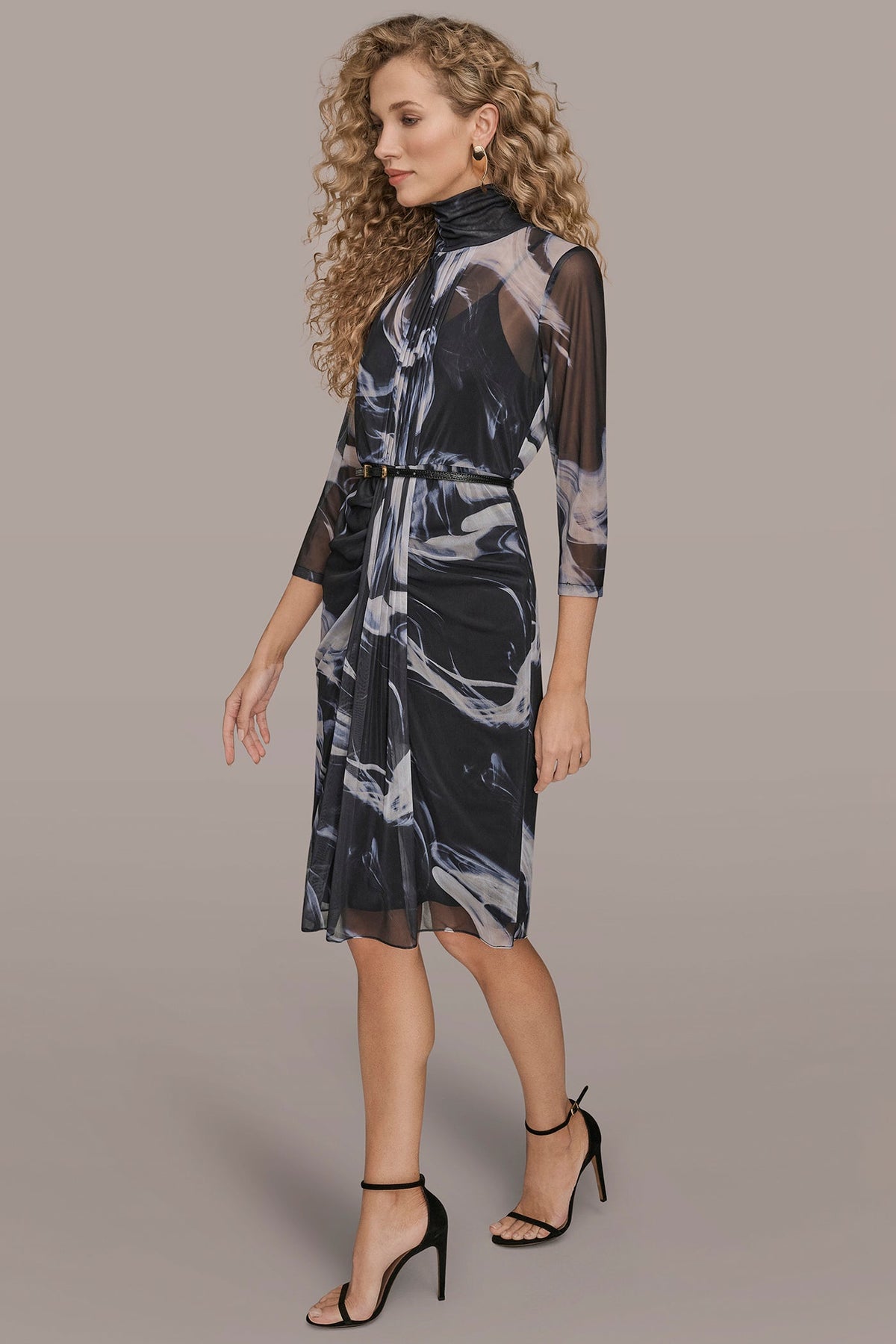 BELTED DRAPED PRINTED DRESS