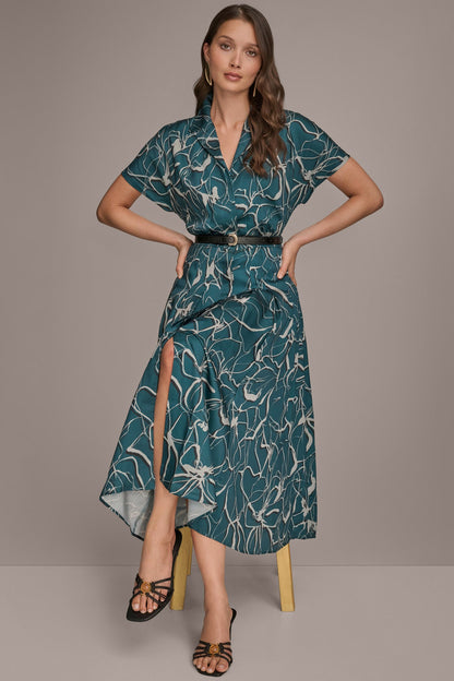 SHORT SLEEVE FLORAL MIDI SHIRT DRESS