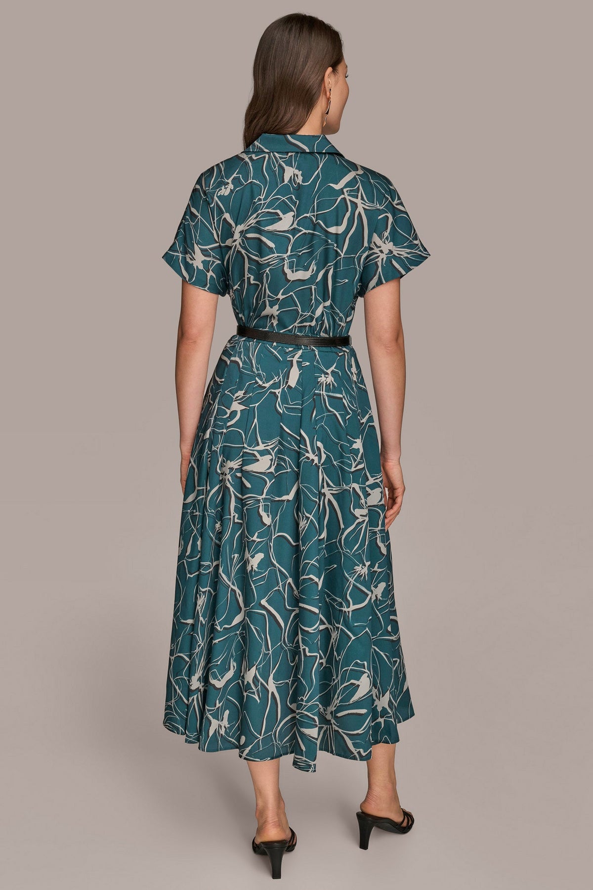 SHORT SLEEVE FLORAL MIDI SHIRT DRESS