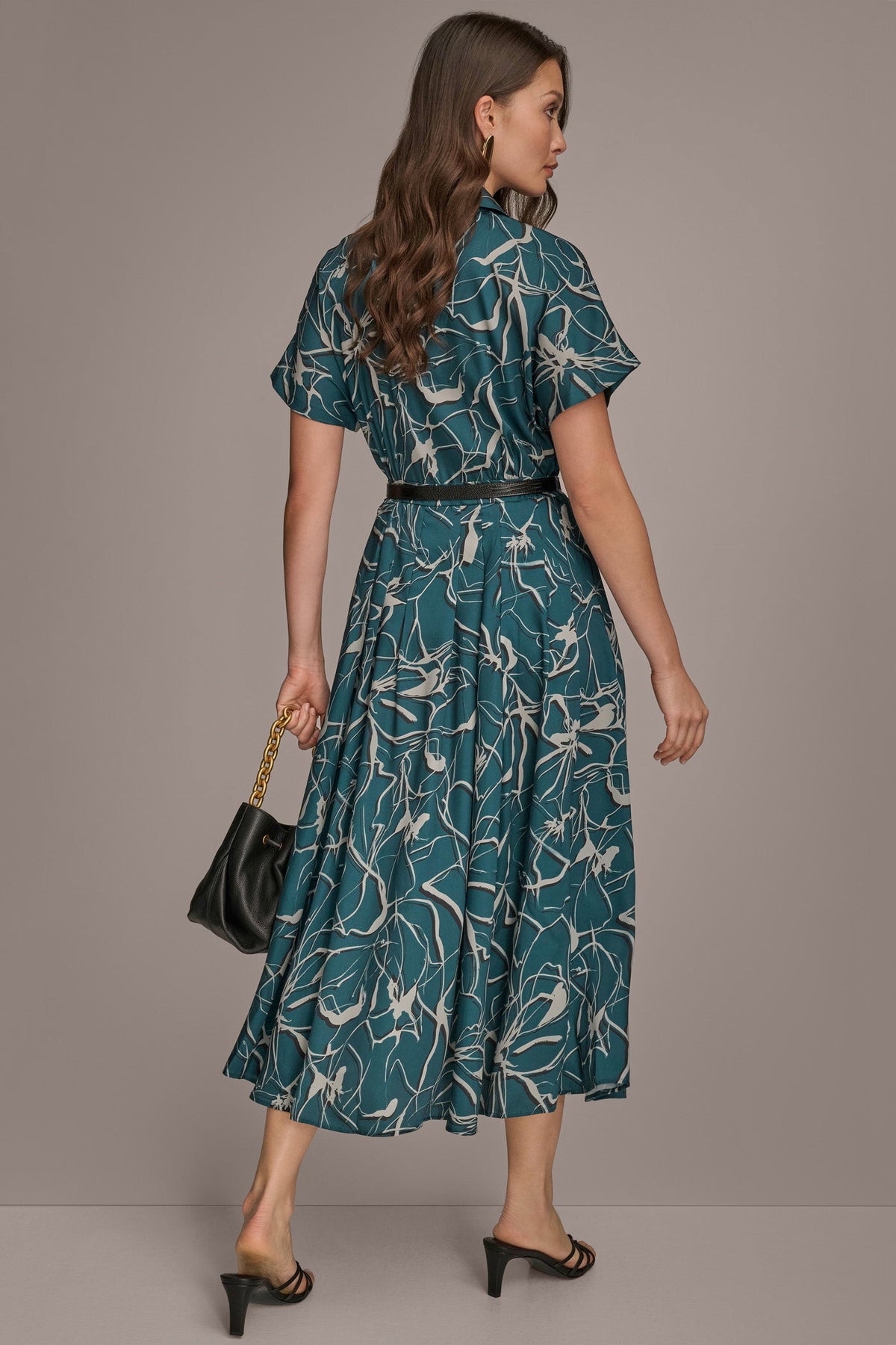 SHORT SLEEVE FLORAL MIDI SHIRT DRESS
