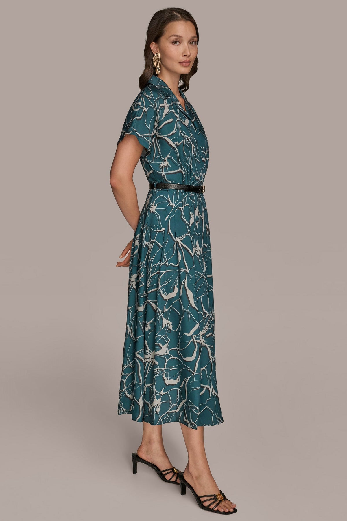 SHORT SLEEVE FLORAL MIDI SHIRT DRESS